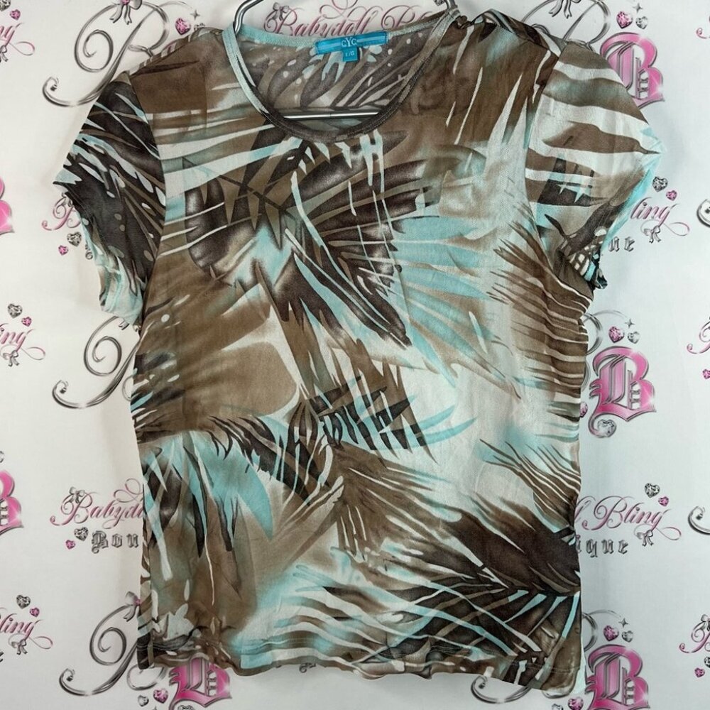 Cyc tshirt tee leaf tropical leafs floral Print Women Top brown blue stretchy